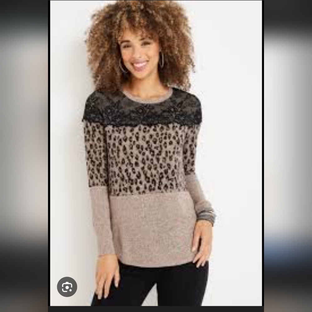 Maurices Animal Colorblock Mixer Tee NWT Brown Black Lace Inset Top Size XL